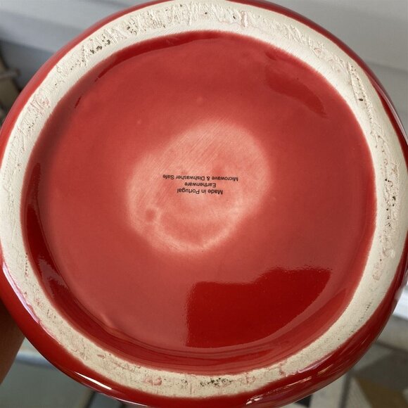 Earthenware Pitcher Made in Portugal Red and White Farmhouse Cottage Country - Picture 9 of 10